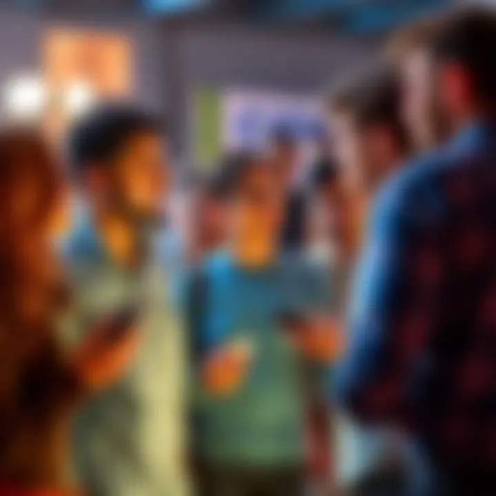 A group of people engaged in conversation about the social media ban, sharing their thoughts and opinions.