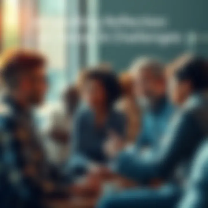 A group of diverse individuals engaged in a conversation about current societal challenges