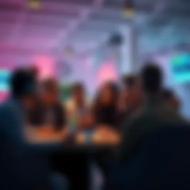 A group of people sharing their experiences about a software bug in a casual setting.