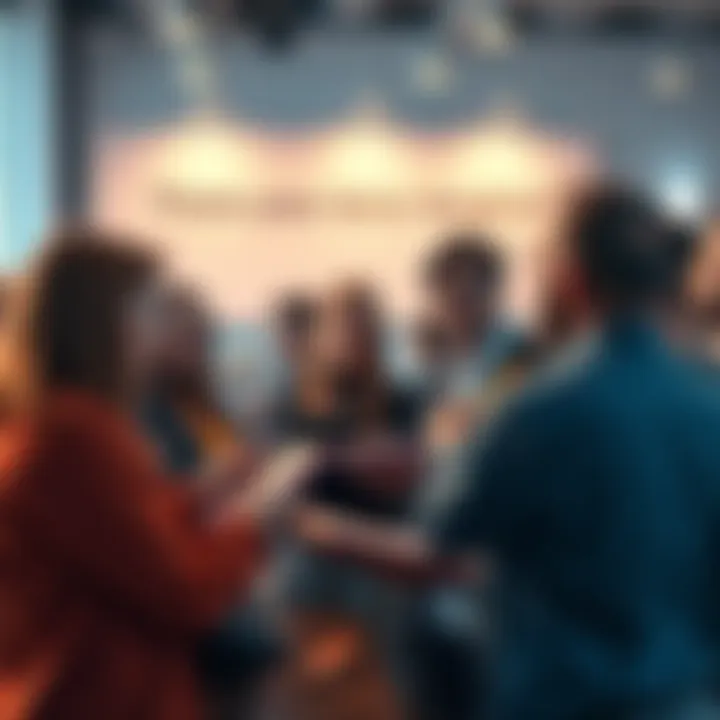 A group of people engaged in a lively discussion about their favorite story lengths with notebooks and pens