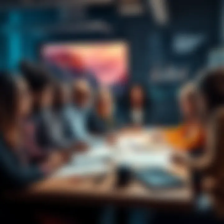 A diverse group of people engaged in a discussion about strategies to create change in society, with notes and charts on a table.