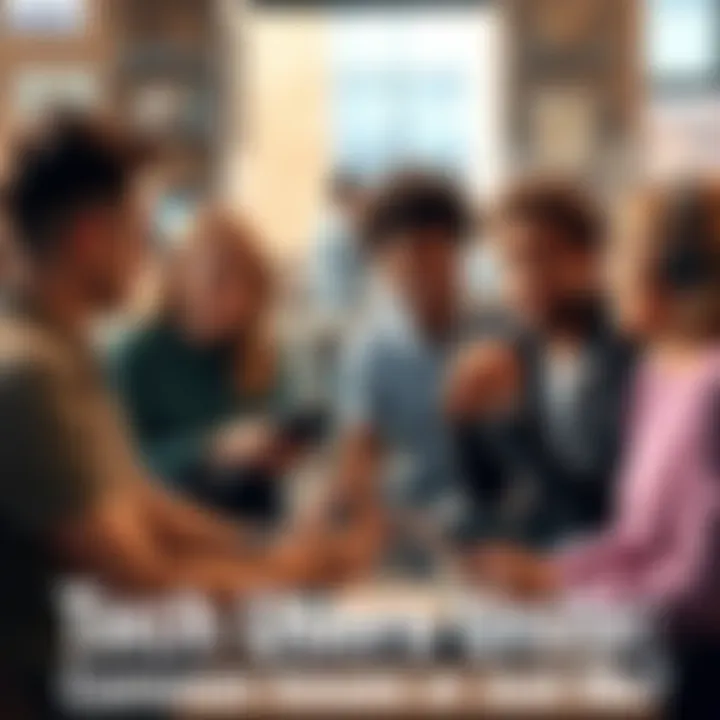 A diverse group of people sharing their experiences with technology problems in a casual setting