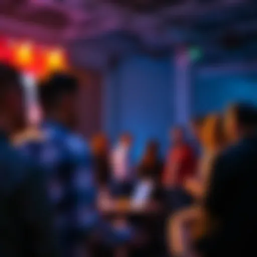 A group of people engaged in conversation about various topics in a forum setting.