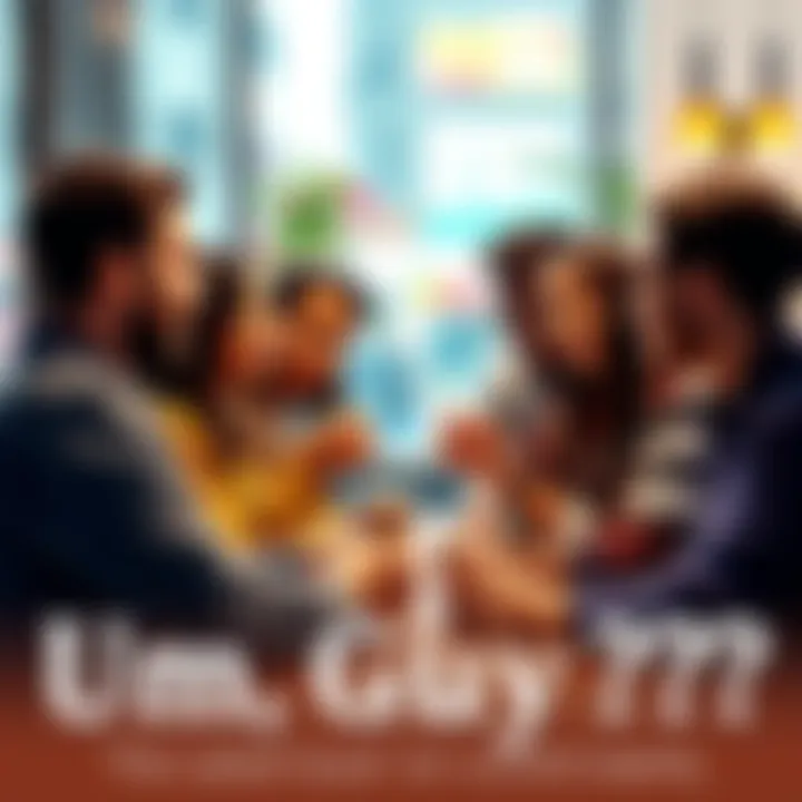 A group of diverse people engaged in a lively discussion about current events over coffee