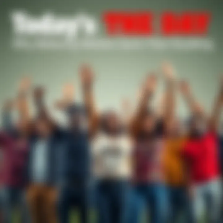 People embracing belief A group of diverse individuals standing together with arms raised in confidence, smiling and looking determined, symbolizing support and positivity in challenging doubt.
