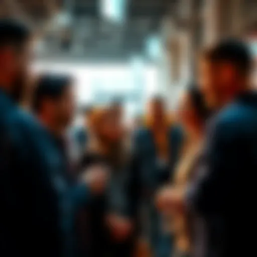 A group of people talking and smiling, fostering connections and community spirit.