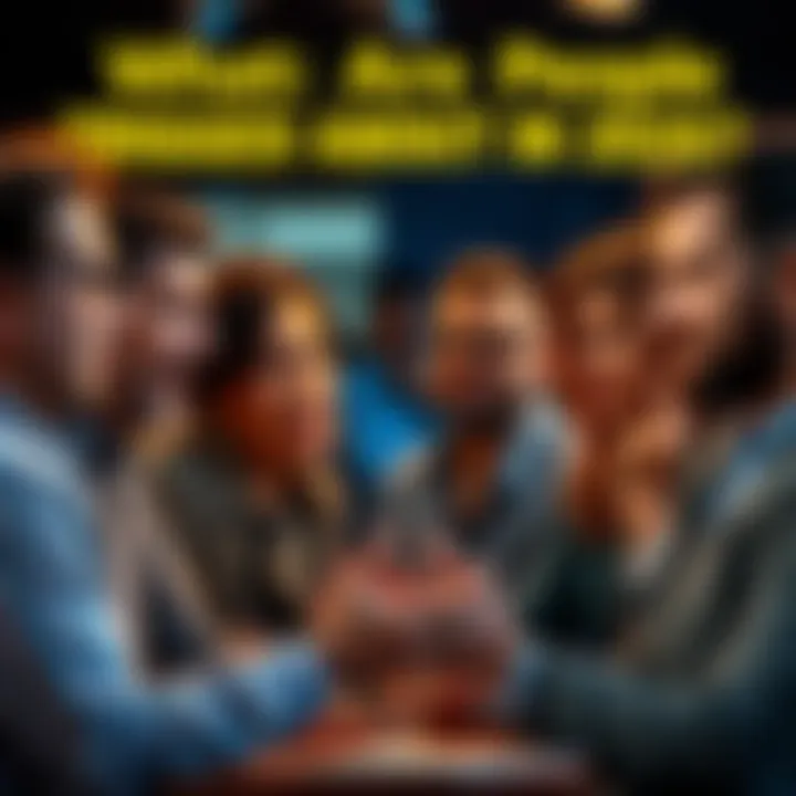 A group of diverse people discussing heated topics in 2026, expressing various emotions and opinions.