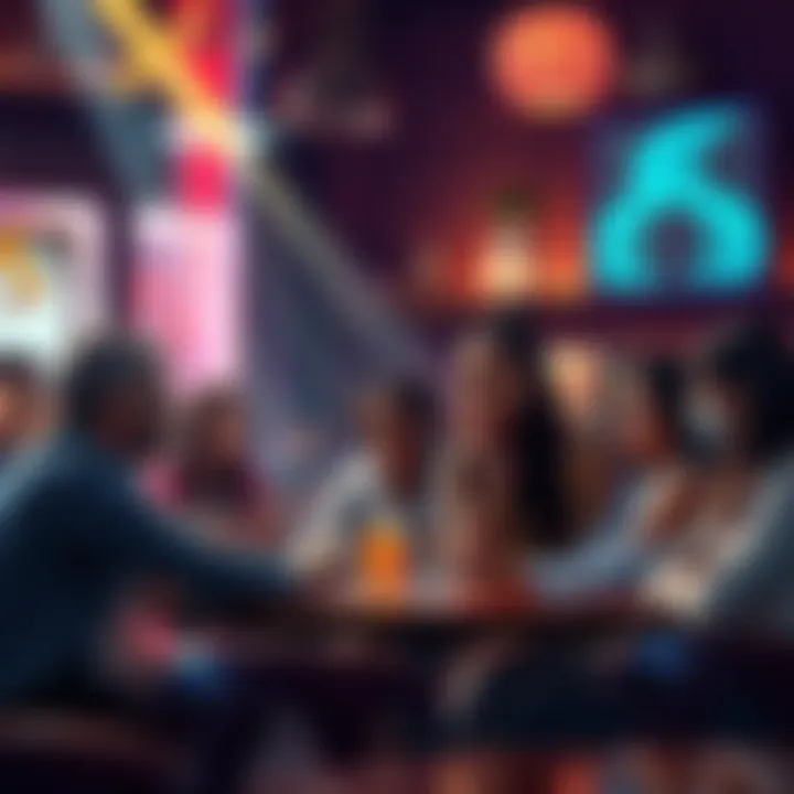 A diverse group of people discussing the Rift Shard in a lively cafe setting, showcasing various interests and backgrounds.