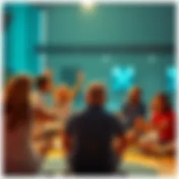 People engaging in a slow-paced combo activity A group of people participating in a leisurely activity, showcasing a combination of exercises and interactions, as they enjoy a relaxed and social environment.