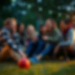 A diverse group of individuals laughing and participating in fun outdoor games, fostering connections and community spirit