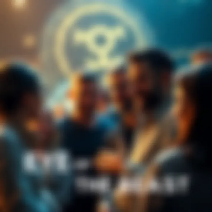 A group of people discussing the Eye of the Beast project with enthusiasm, showcasing ideas and thoughts for its future