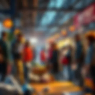 A group of people exchanging items for free in a community setting