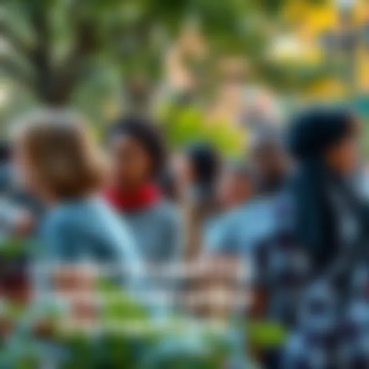 A group of diverse people engaged in a lively discussion in a park, highlighting modern social interactions.