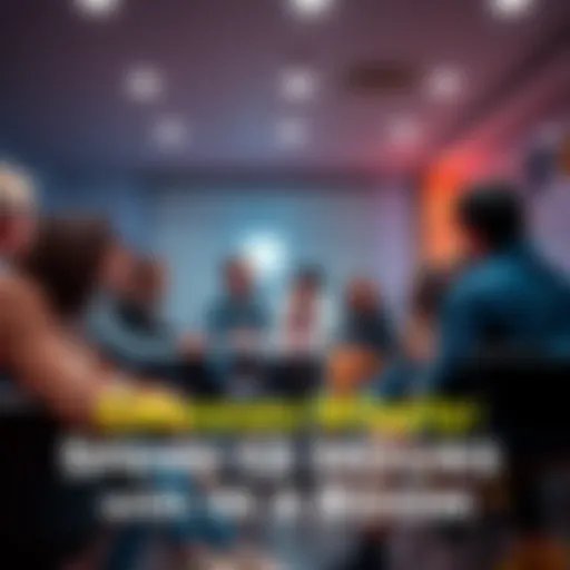 A diverse group of individuals in a room, engaging in conversation and sharing ideas for 12 hours.