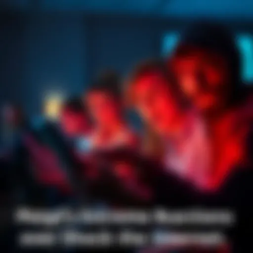 People reacting to online arguments A group of people expressing frustration and anger over a digital dispute on their devices