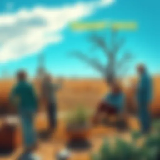 A group of people engaging in outdoor hobbies like painting and gardening to cope with drought conditions.