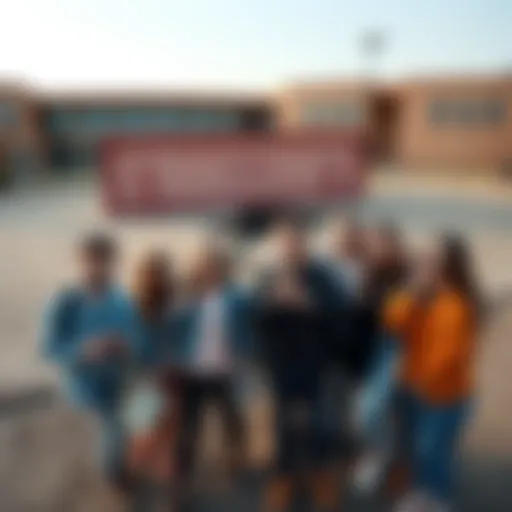A group of people feeling awkward while taking photos in front of a large crack in the ground, smiling nervously and looking at each other