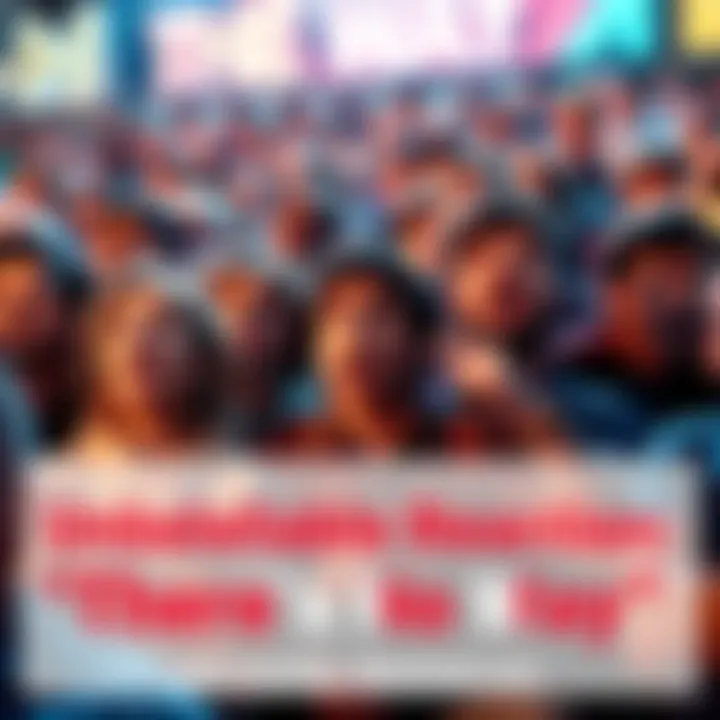 People reacting in shock A crowd of people showing surprised expressions while watching an unexpected event unfold.