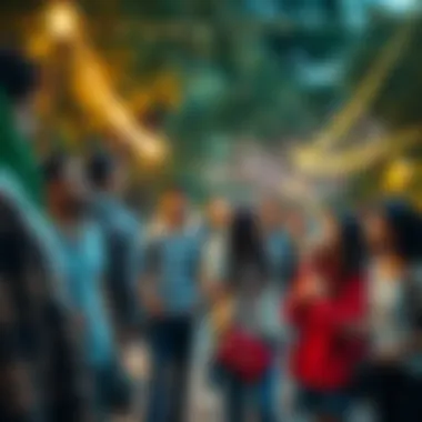 People reacting to random events A diverse group of people in a park responding to unexpected events around them, showcasing varied emotions and interactions