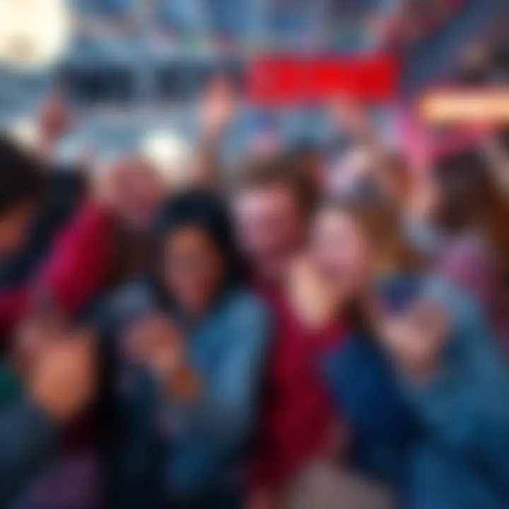 Group of people expressing shock and laughter at cringe-worthy trends on their phones