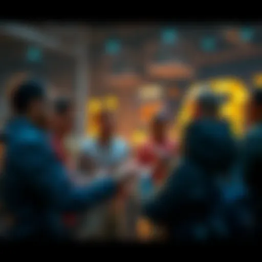 Group of people collaborating and giving feedback on various builds