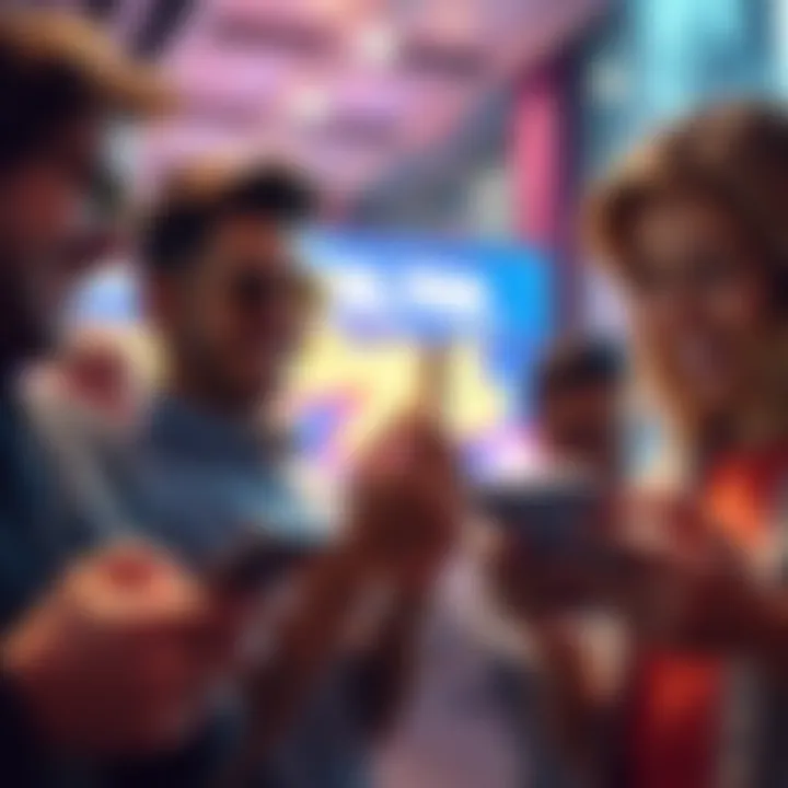 A group of people laughing while sharing memes on their phones