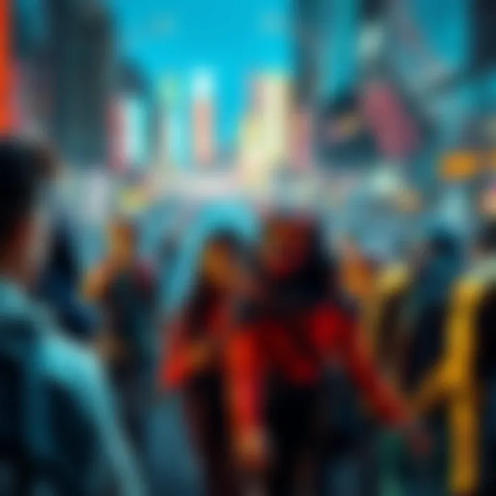 A diverse group of people creating and sharing their versions of the Marathon Halo meme on social media platforms, showcasing creativity and fun.