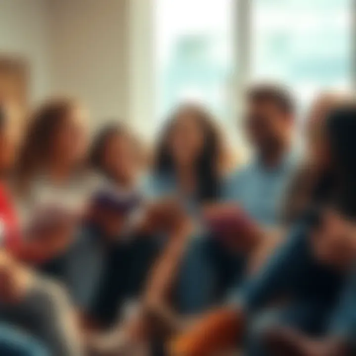 A group of people sitting together, sharing their proud moments and stories, with smiles and excitement
