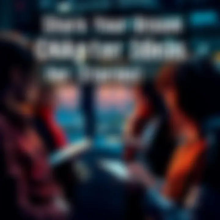 A group of people discussing and sharing creative chapter ideas for stories, with notebooks and pens in hand.