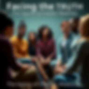 A diverse group of people sitting in a circle, openly sharing their personal stories and truths, showing a mix of emotions like relief and anxiety.