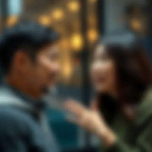 A man and woman engaging in an empathetic conversation, showing expressions of understanding and connection.