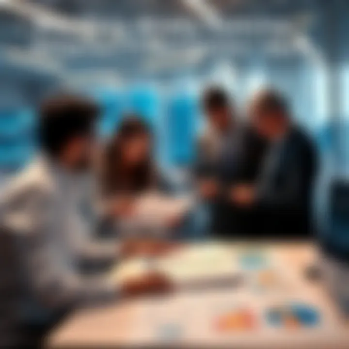 People analyzing data on intelligence A group of people reviewing charts and graphs related to intelligence trends in a bright office setting