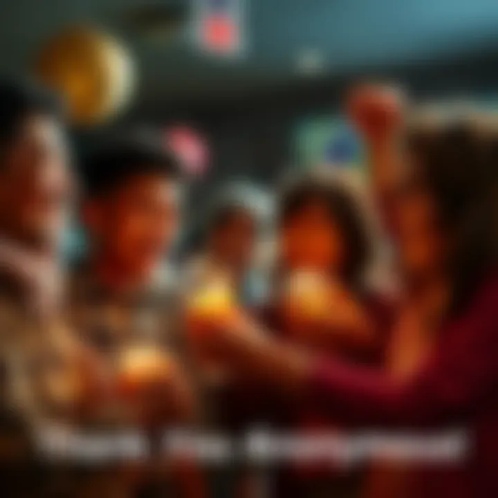 A group of people joyfully sharing stories about hidden treasures they found, with smiles and excitement in a community setting.