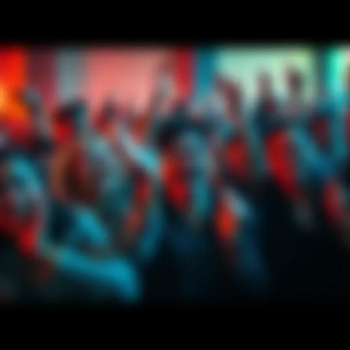 A diverse group of people excitedly gathering to celebrate upcoming events, showing smiles and festive gestures.