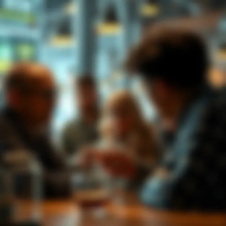 People engaged in conversation A group of people discussing deep questions over coffee, showcasing thoughtful expressions and interactions.