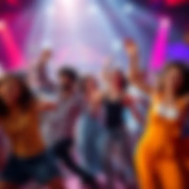 A group of people enjoying a dance party, showcasing diverse styles and joyful expressions.