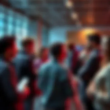 A group of people discussing and analyzing achievements in a public setting