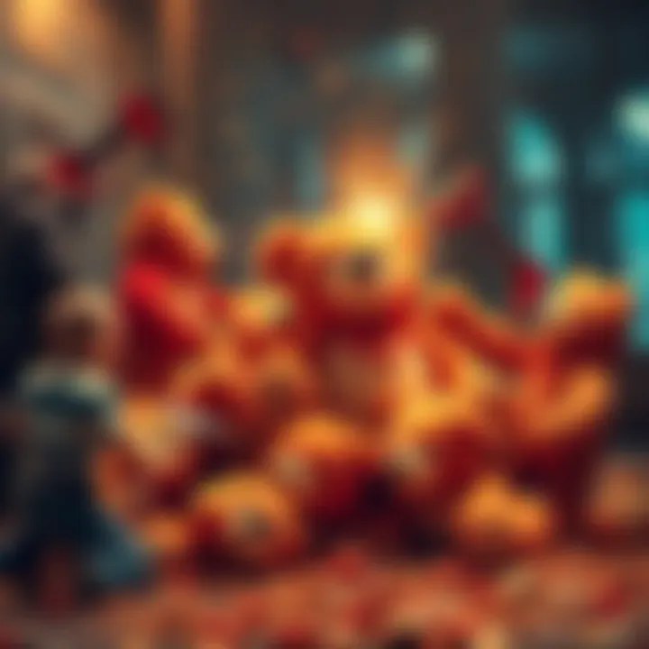 A group of people smashing teddy bears with various tools