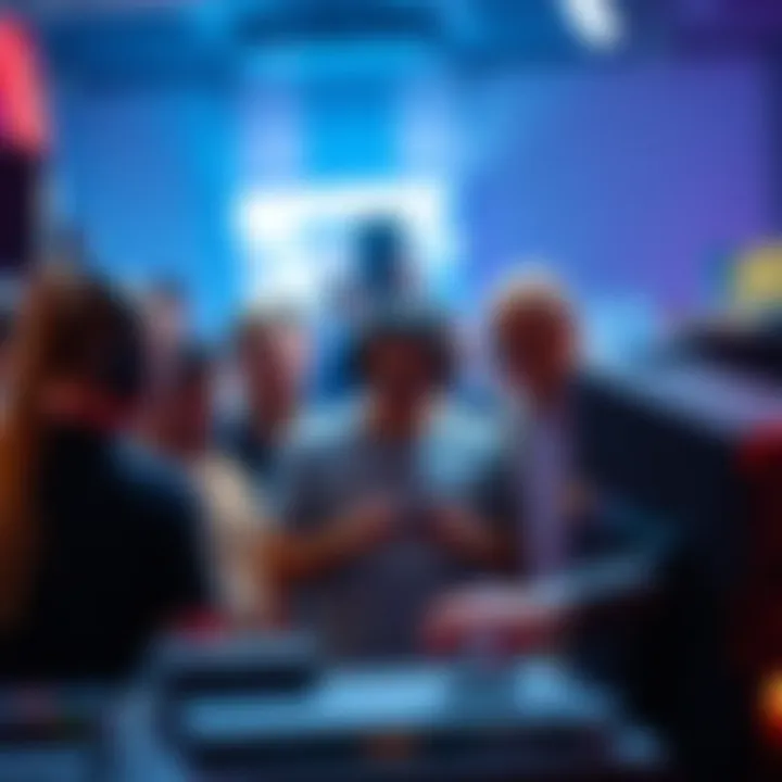 Group of people comparing audio equipment options instead of a graphics card