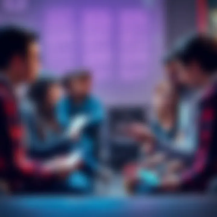 A group of people engaged in a conversation about the meaning of an ambiguous phrase. Some are writing notes while others share ideas.