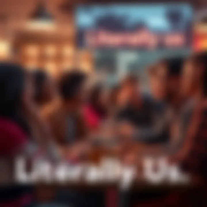A group of diverse people in a café engaging in a lively conversation about cultural phrases and their meanings.