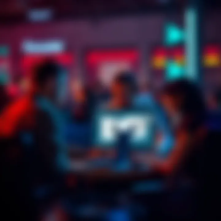 A group of people engaging in conversation around a computer, sharing thoughts on forums