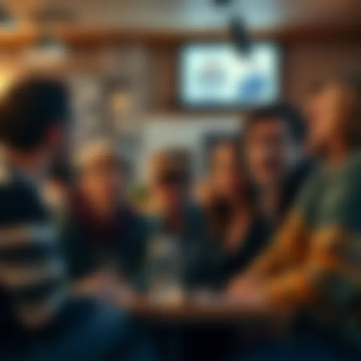 People discussing a riddle A group of people in a cafe talking about an unsolved riddle, with puzzled expressions