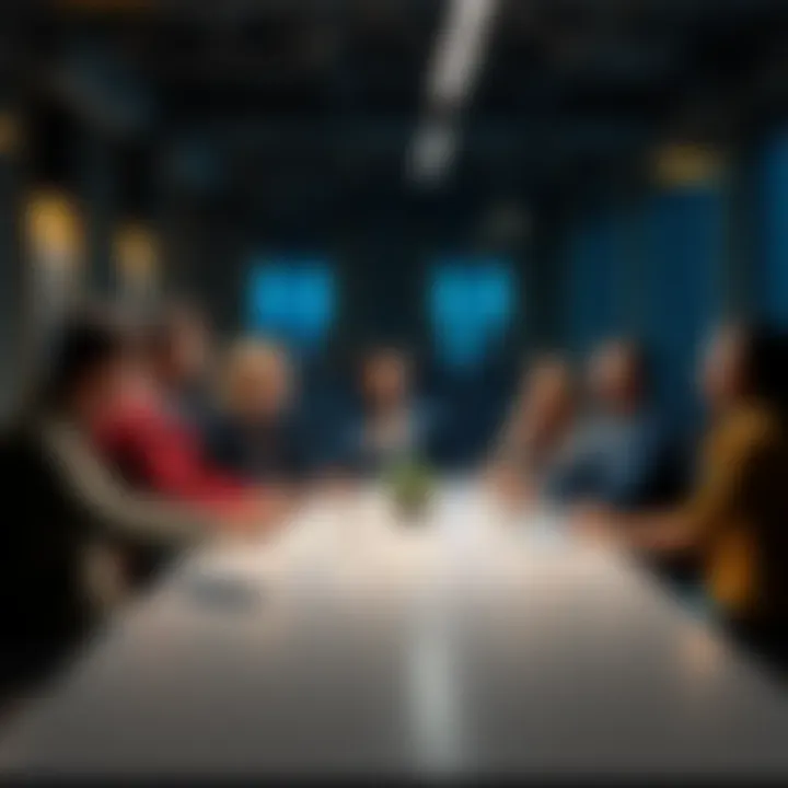 A group of people sitting at a table, exchanging ideas and showing agreement and disagreement during a conversation.