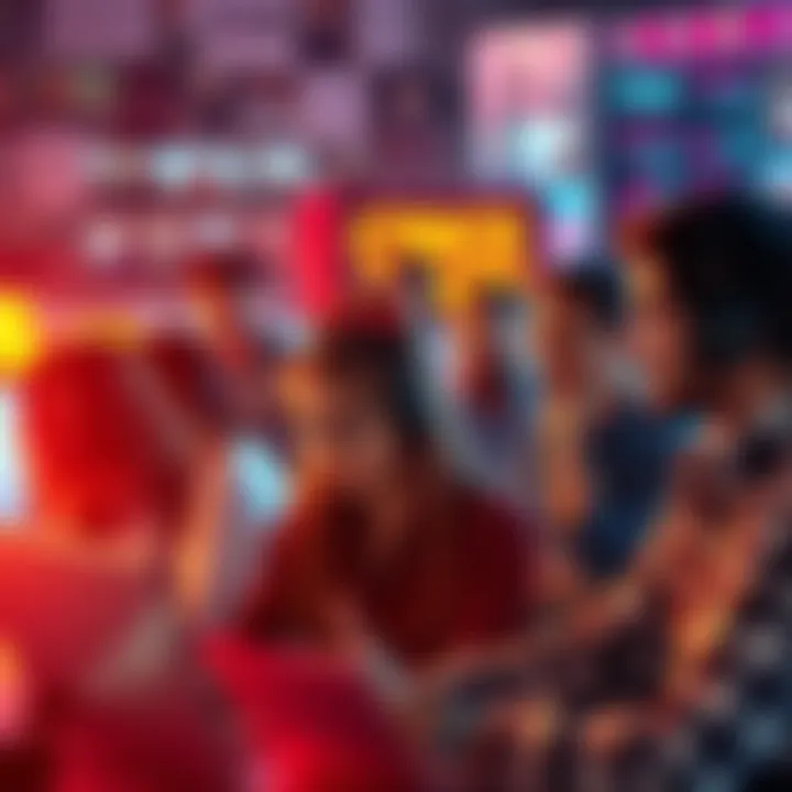 A diverse group of people interacting on forums and user boards, sharing thoughts and ideas through their screens.