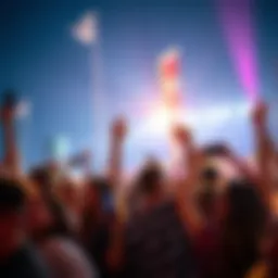 A group of happy attendees celebrating at a lively outdoor event