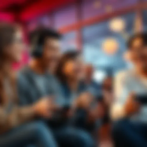 People enjoying their favorite games Group of people playing video games together, sharing excitement and laughter