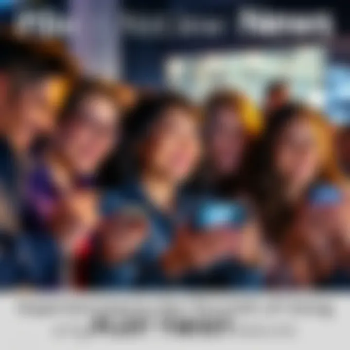 A group of people engaging with Plot Twist features on their devices, showing smiles and excitement.