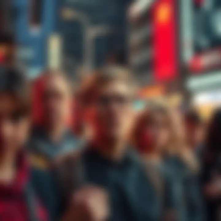 People expressing frustration A group of people showing signs of frustration in a urban setting, with body language conveying dissatisfaction and concern.