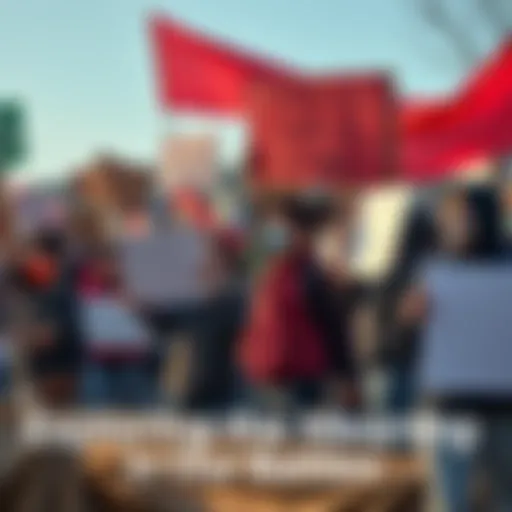 A diverse group of people holding signs and banners during a protest, showcasing their determination for social change.
